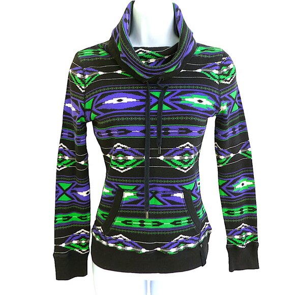 Vintage 90s Y2K Ralph Lauren Active Thermal Pullover Cowl Funnel Neck Aztec XS - Picture 1 of 7